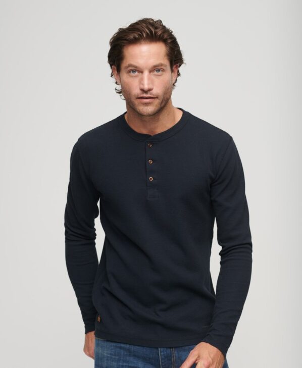 Superdry T-Shirt | Waffle Long Sleeve Henley Top | Eclipse Navy