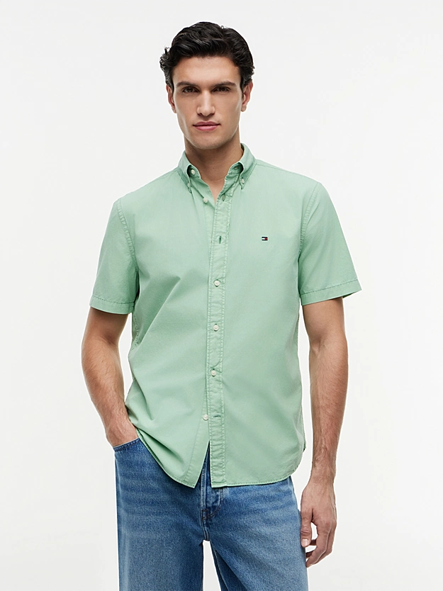Tommy Hilfiger Vasket Poplin-Skjorte m. Korte Ærmer