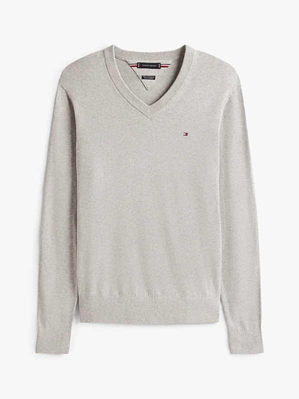 Cashmere V-Hals Striktrøje | Tommy Hilfiger - Light Grey Heather