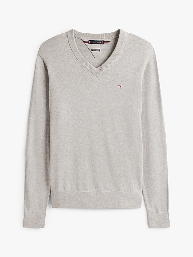 Cashmere V-Hals Striktr&oslash;je | Tommy Hilfiger - Light Grey Heather