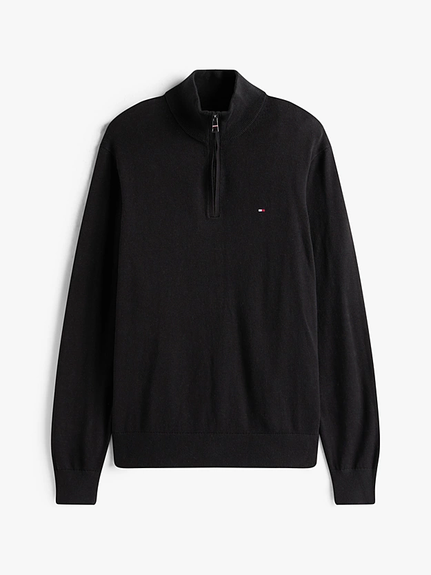 Pima Cashmere Striktr&oslash;je med Kvart Lynl&aring;s | Tommy Hilfiger - Black