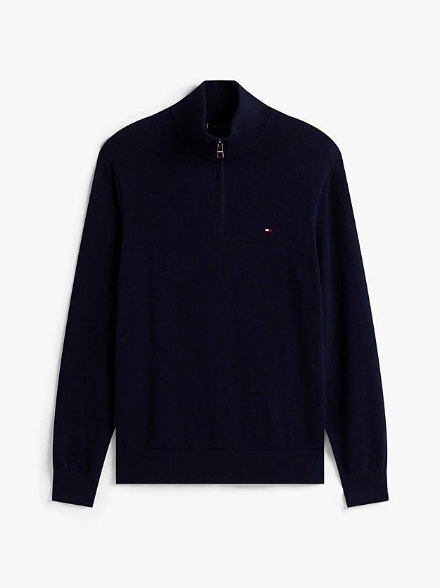Pima Cashmere Striktr&oslash;je med Kvart Lynl&aring;s | Tommy Hilfiger - Desert Sky