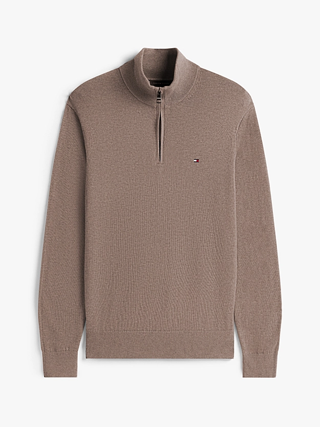 Pima Cashmere Striktr&oslash;je med Kvart Lynl&aring;s | Tommy Hilfiger - Coastal Taupe Heather