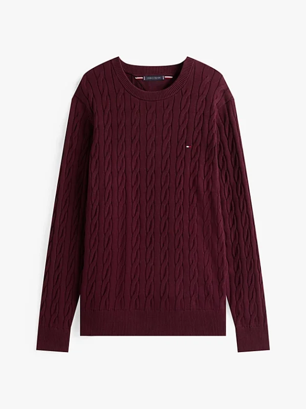 Kabelstriktrøje | Tommy Hilfiger - Deep Burgundy
