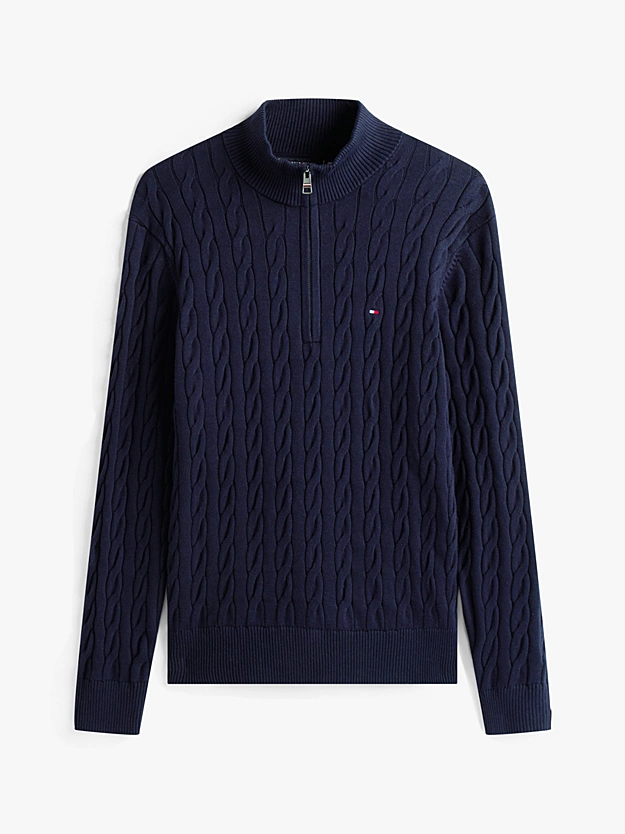 Kabelstriktr&oslash;je med Kvart Lynl&aring;s | Tommy Hilfiger - Desert Sky